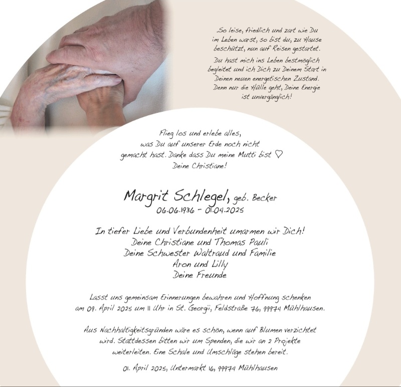 Erinnerungsbild für Margrit Schlegel.